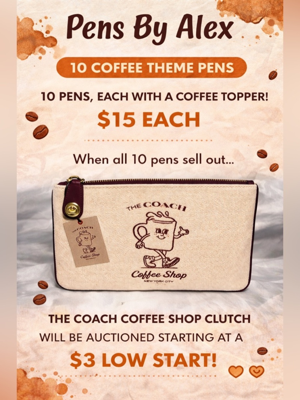 *** For Live Show Only *** Pens By Alex for Coach Coffee Shop NWT Clutch